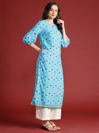 Anouk Floral Printed Puff Sleeves Straight Kurta