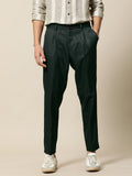 Mr Bowerbird Men Green Tailored Fit Pleated Trousers