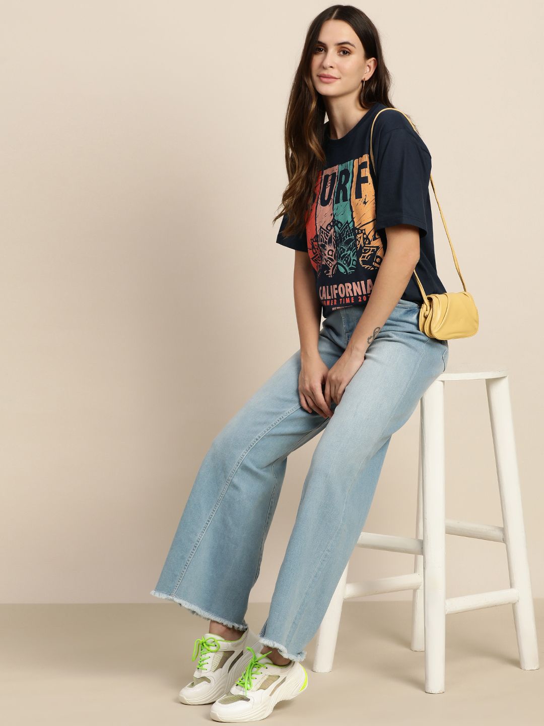 DILLINGER Women Navy Blue Varsity Printed Pure Cotton T-shirt