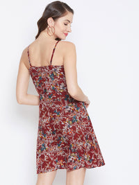 Berrylush Women Maroon & White Floral Print Fit and Flare Dress