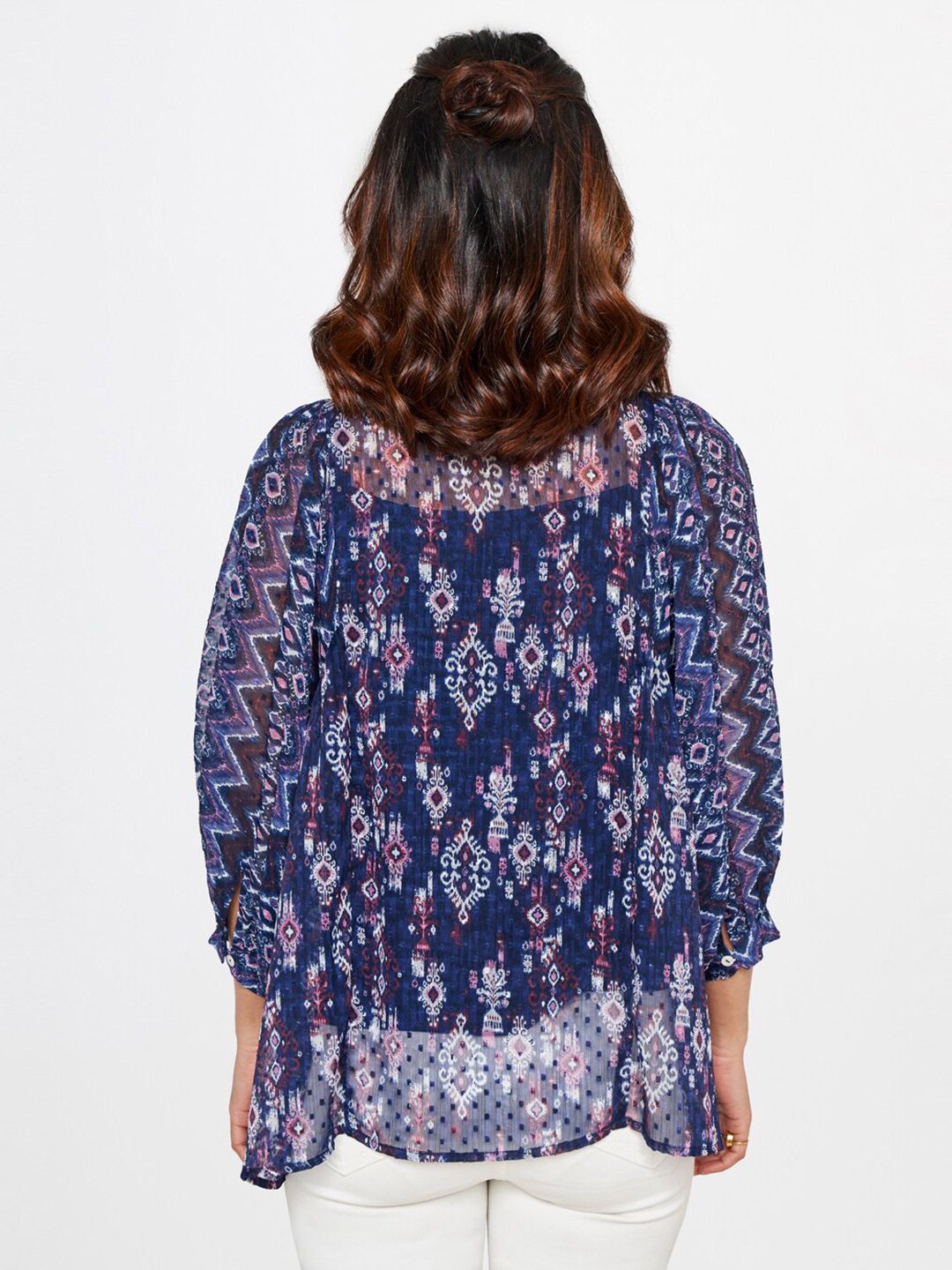 Global Desi Printed Keyhole Neck Top