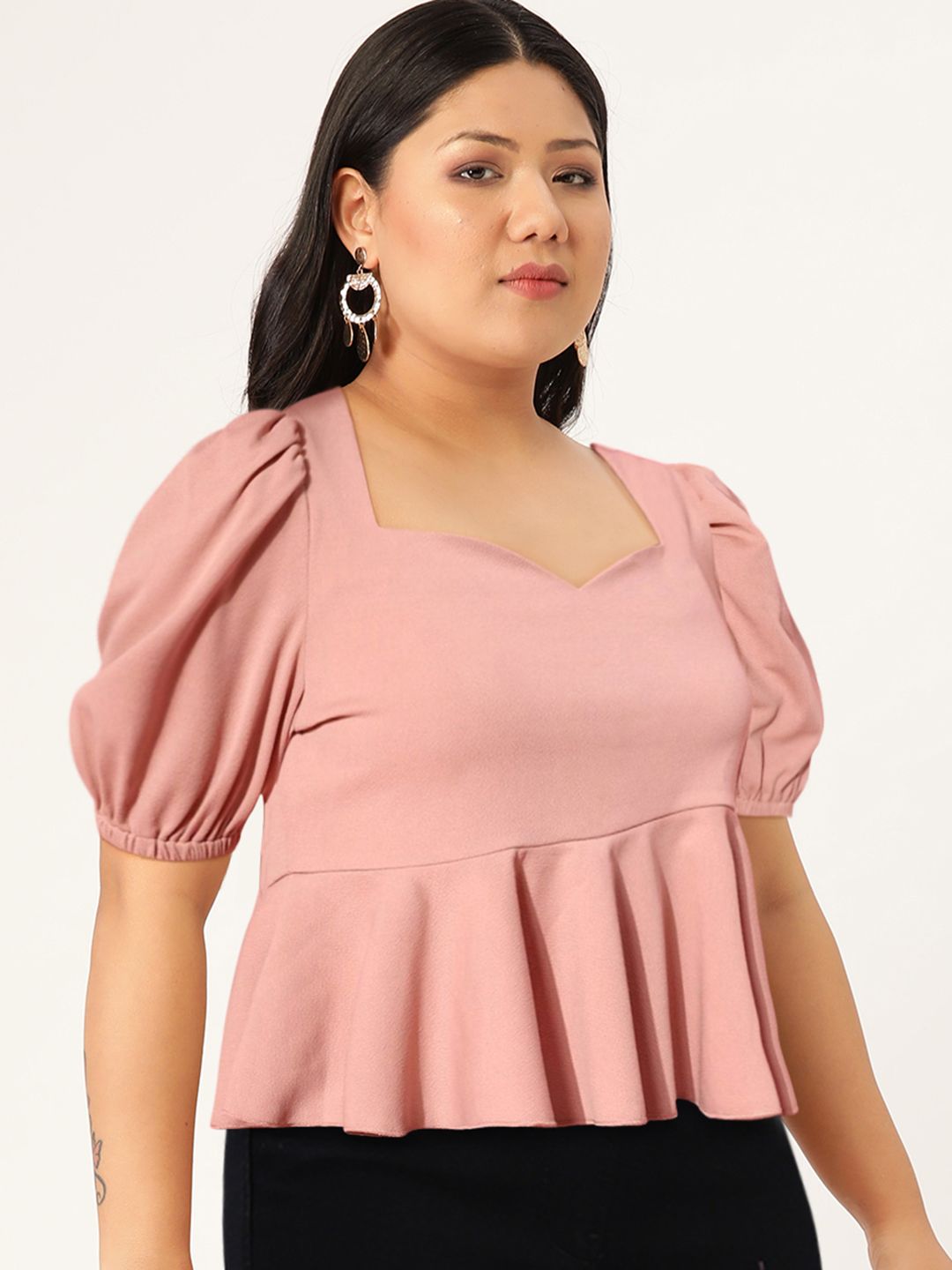 STREET 9 Pink Crepe Peplum Top