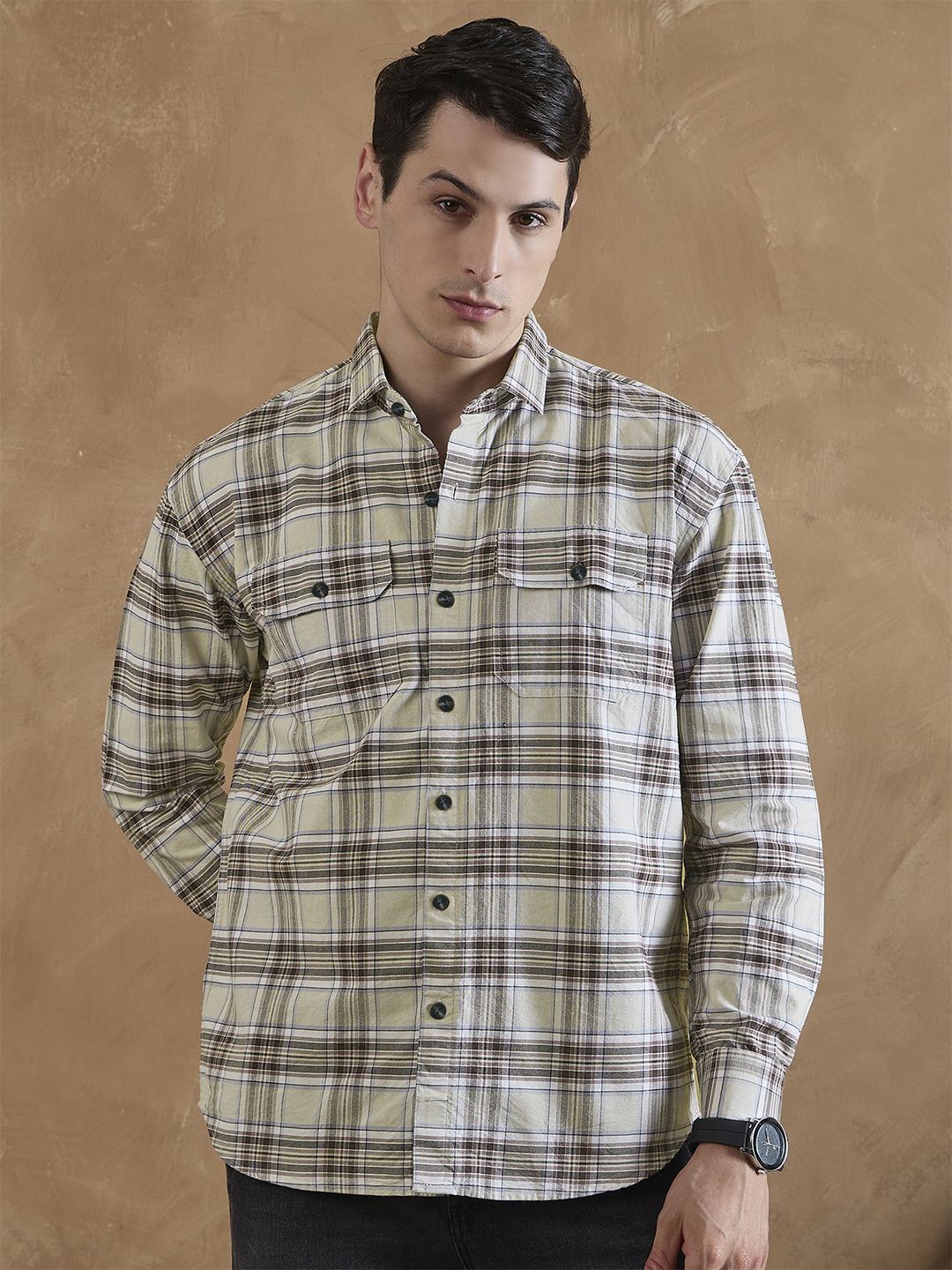 DENNISON Oversized Checked Cuban Collar Shirt