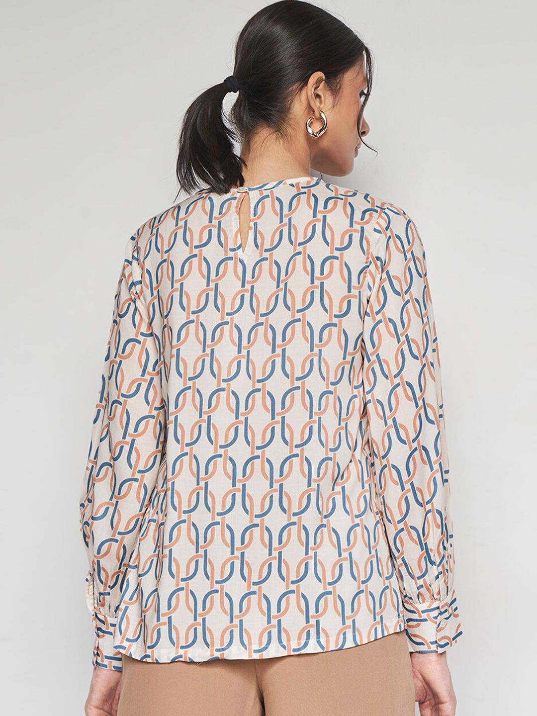 AND Abstract Print Round Neck Long Sleeves Opaque Casual Top