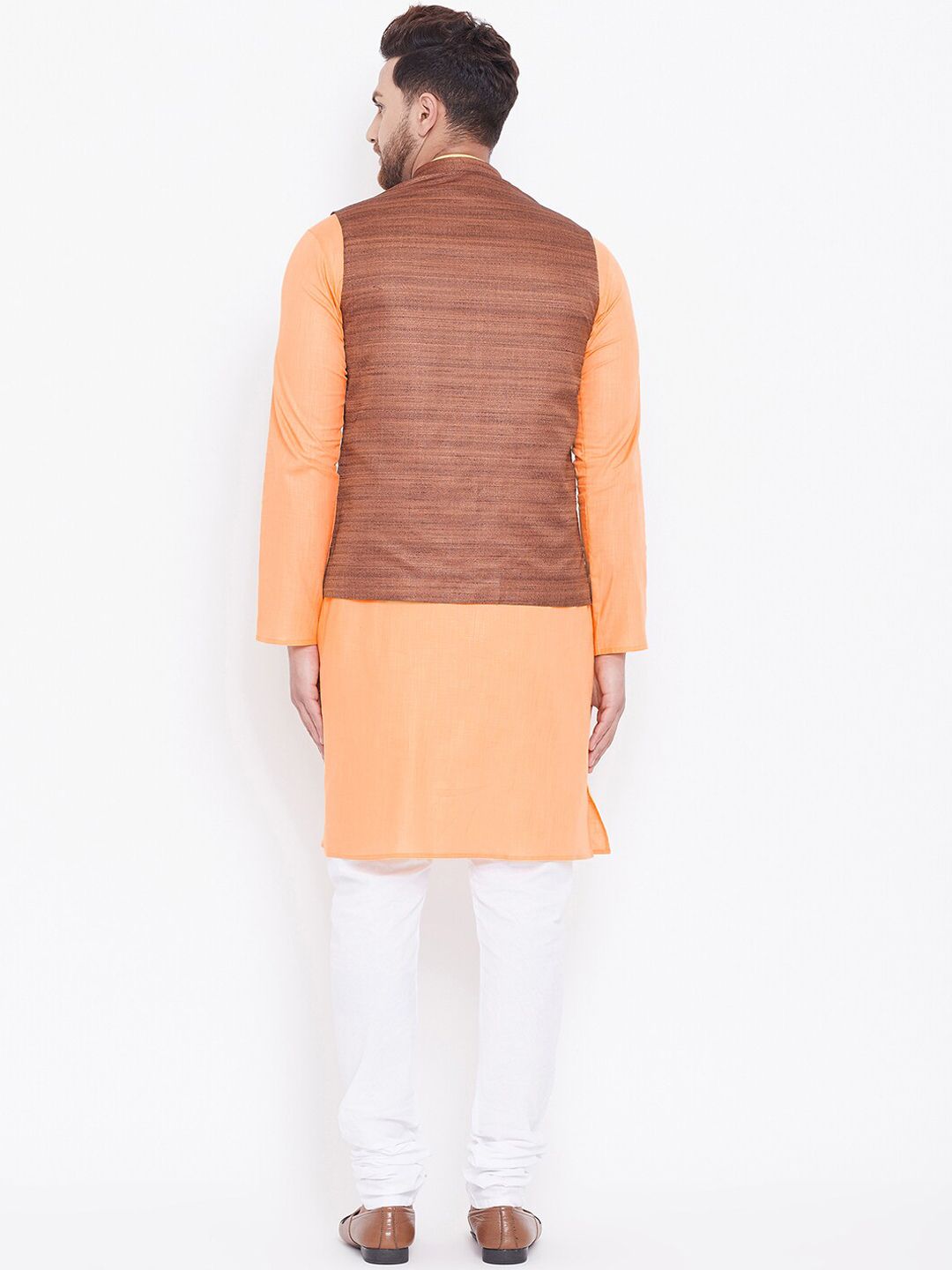 VASTRAMAY Men Orange Layered Kurta with Pyjamas