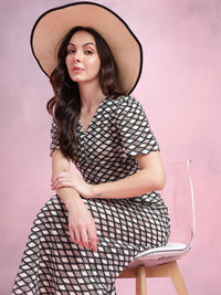 DressBerry Flared Sleeve Crochet A-Line Midi Dress