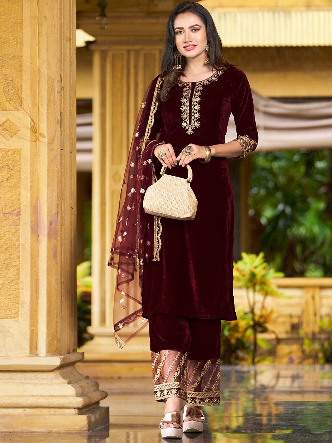 KALINI Ethnic Motifs Embroidered Kurta with Trousers & With Dupatta