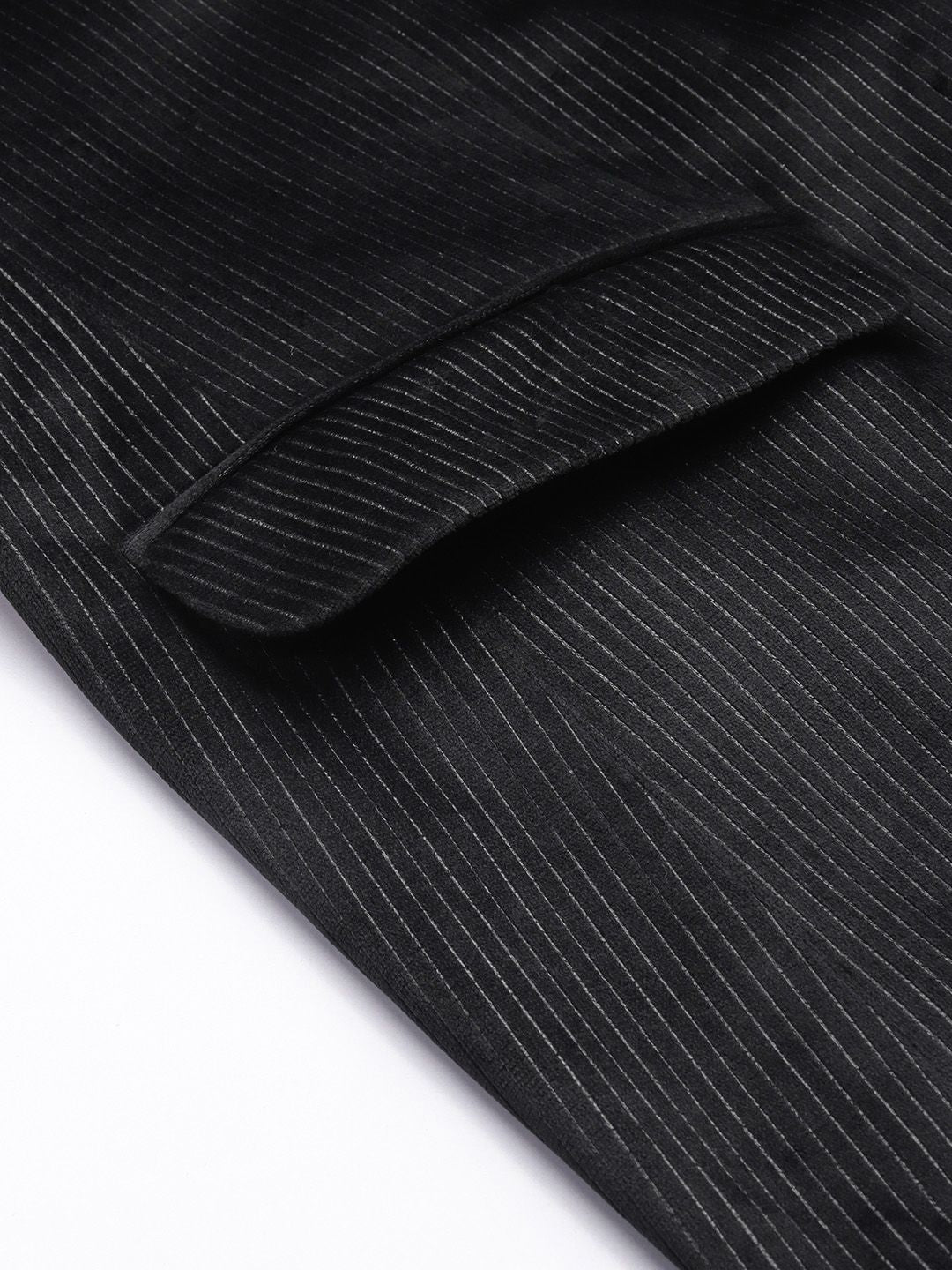 House of Pataudi Red Carpet Line Striped Shawl Collar Single-Breasted Velvet Finish Blazer