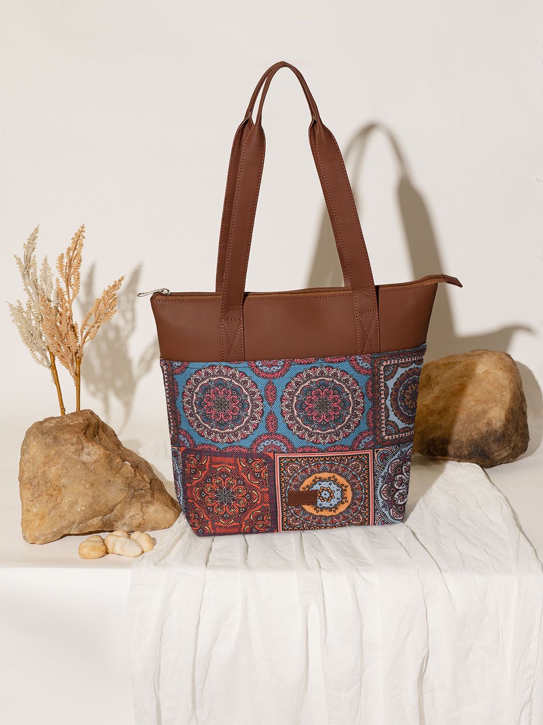 ZOUK Ethnic Motifs Printed Jute Tote Bag