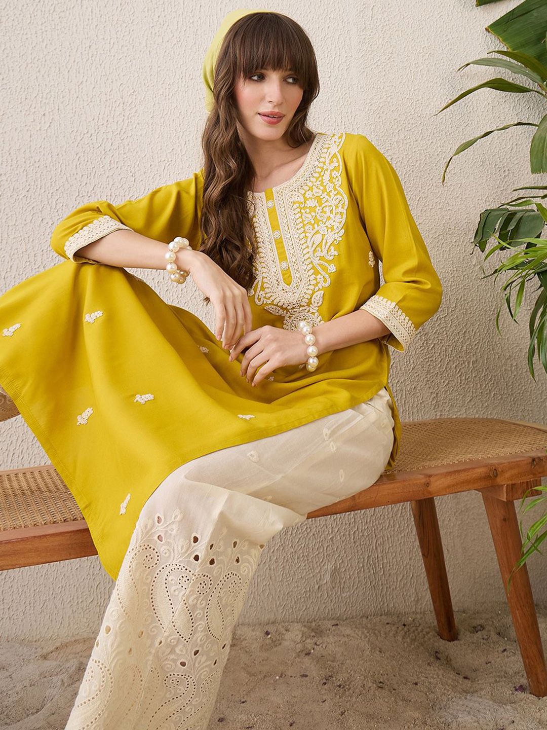 Indo Era Floral Embroidered Thread Work Cotton Straight Kurta