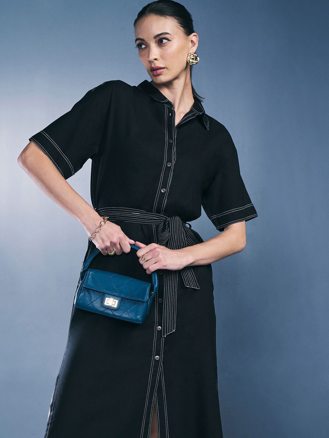 AND Shirt Collar Short Sleeves Shirt Dress