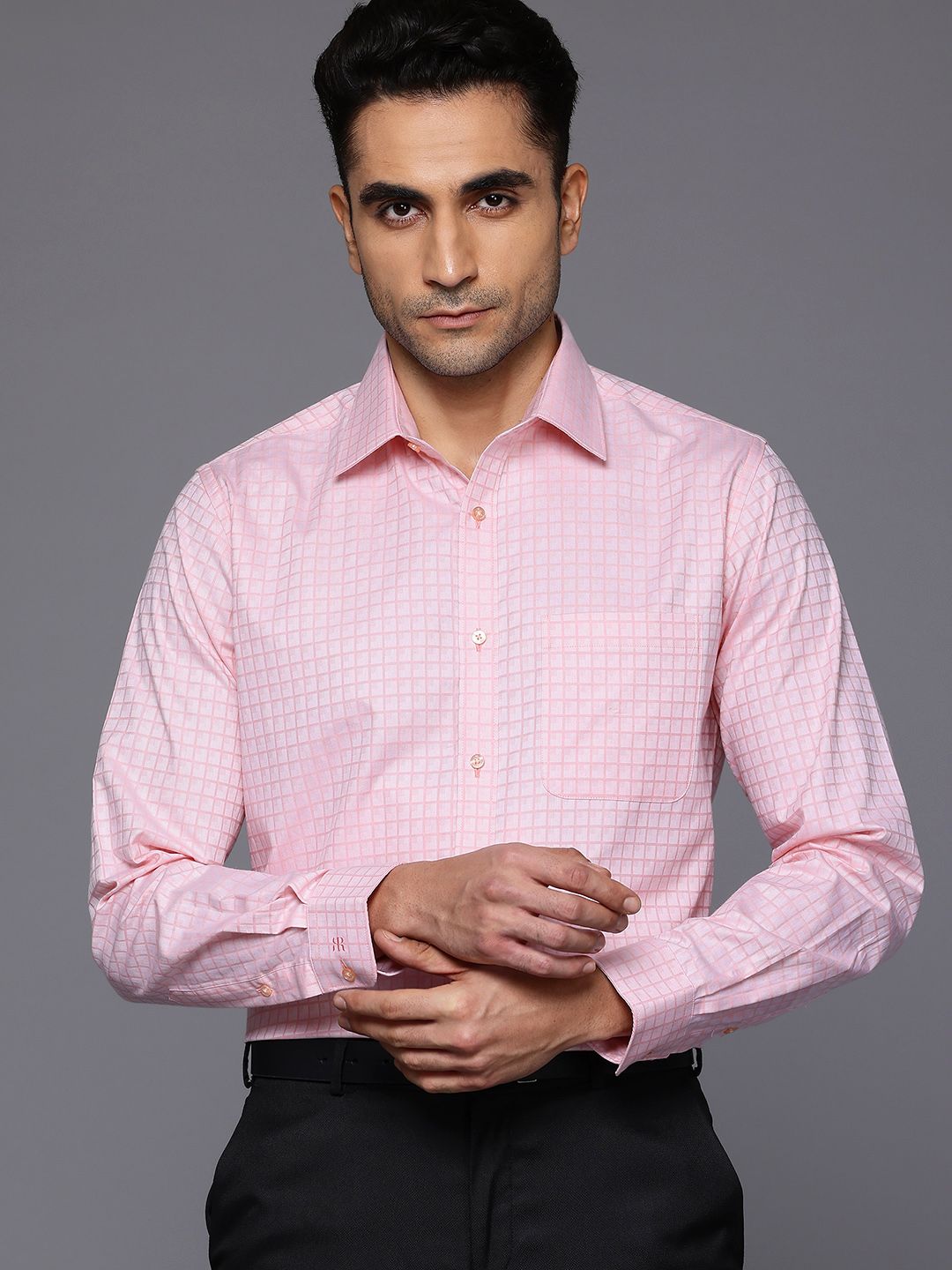 Raymond Pure Cotton Slim Fit Self-Checked Formal Shirt