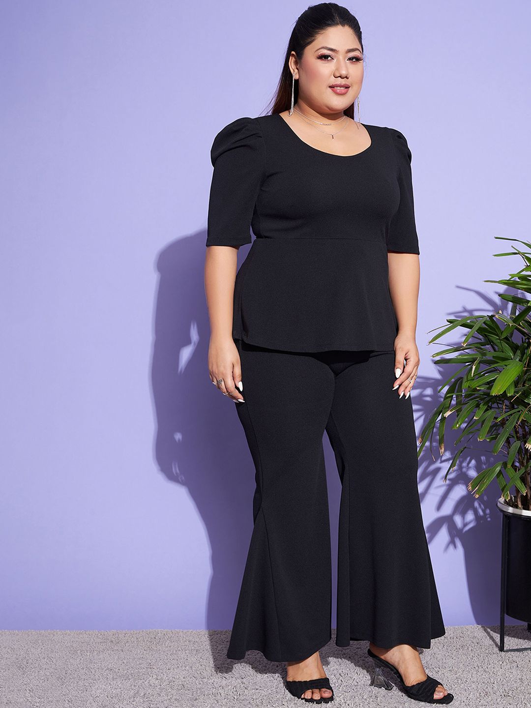 SASSAFRAS Curve Women Black Peplum Top With Pleat Trouser