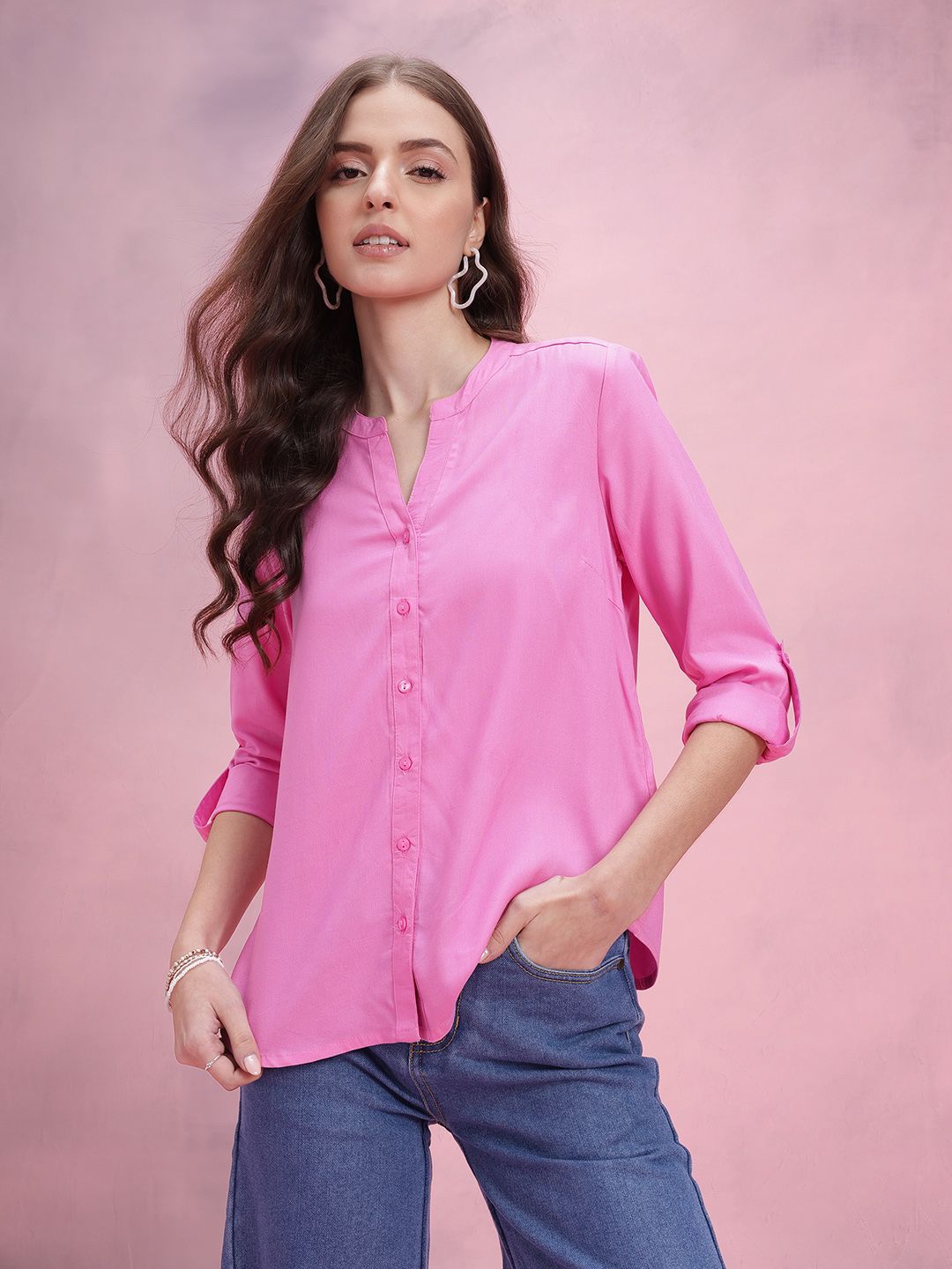 DressBerry Mandarin Collar Casual Shirt