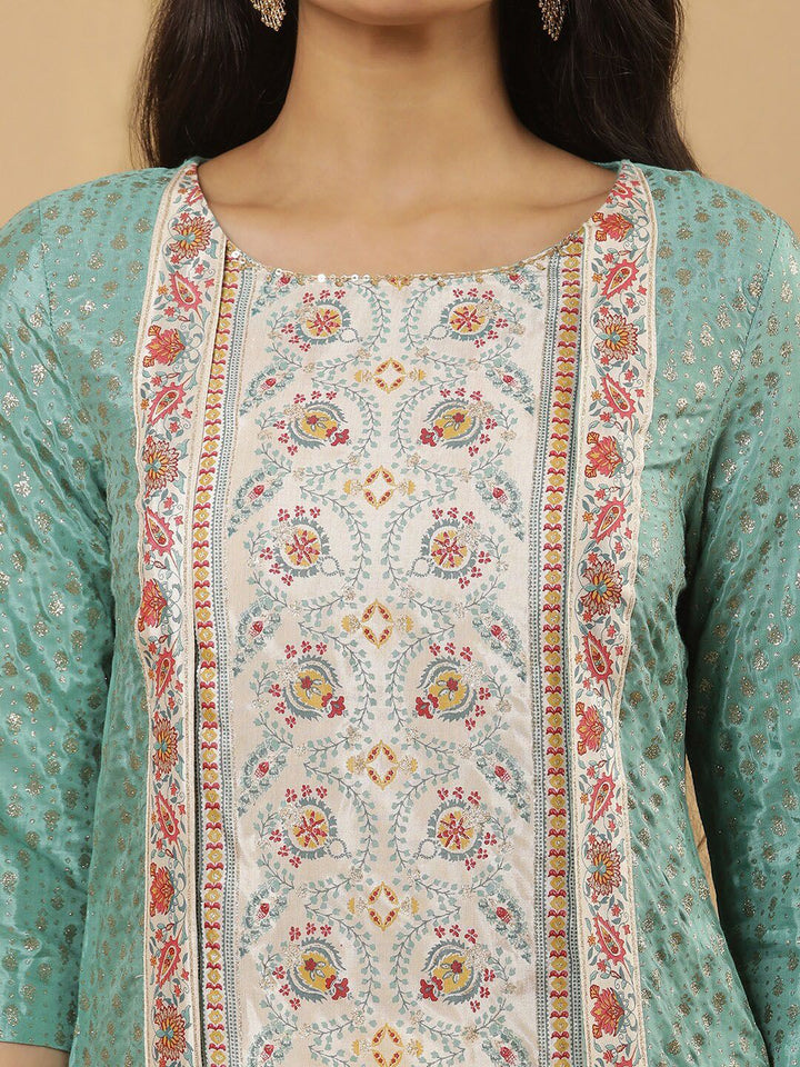 W Women Ethnic Motifs Printed Sequinned Straight Kurta with Sharara