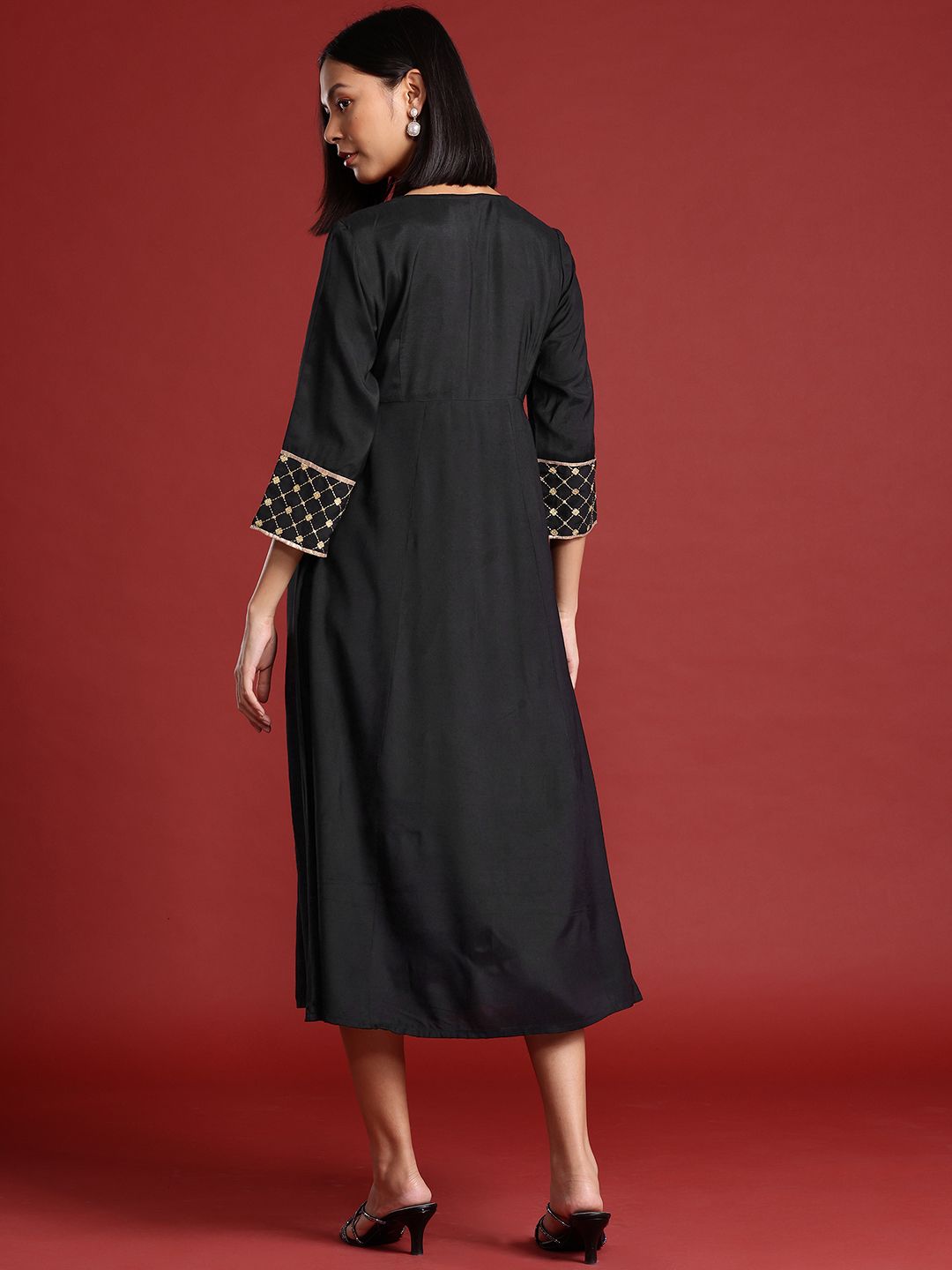 all about you Thread Work & Sequinned Yoke Design Empire Ethnic Dress