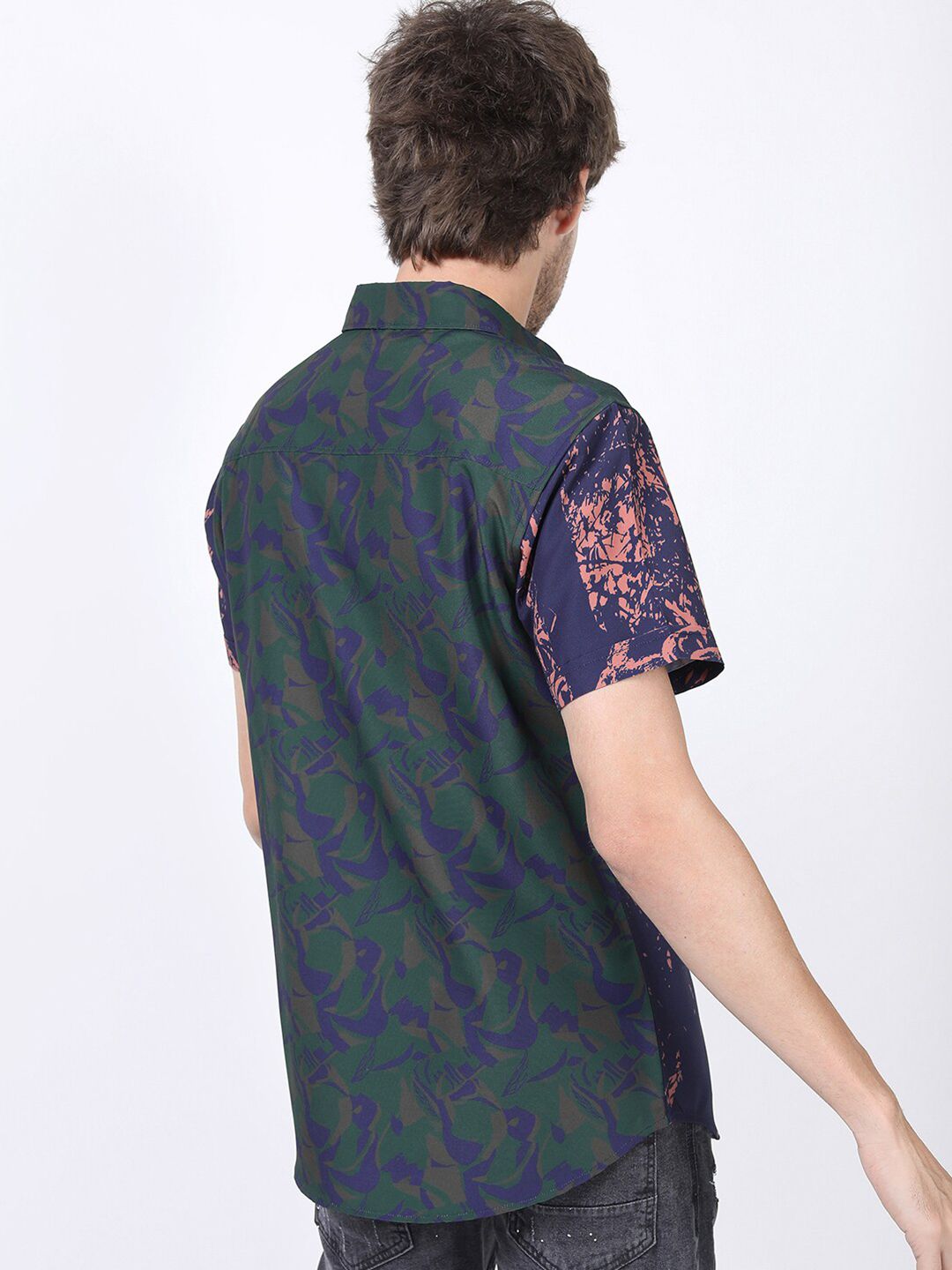 HIGHLANDER Men Navy Blue Slim Fit Printed Casual Shirt