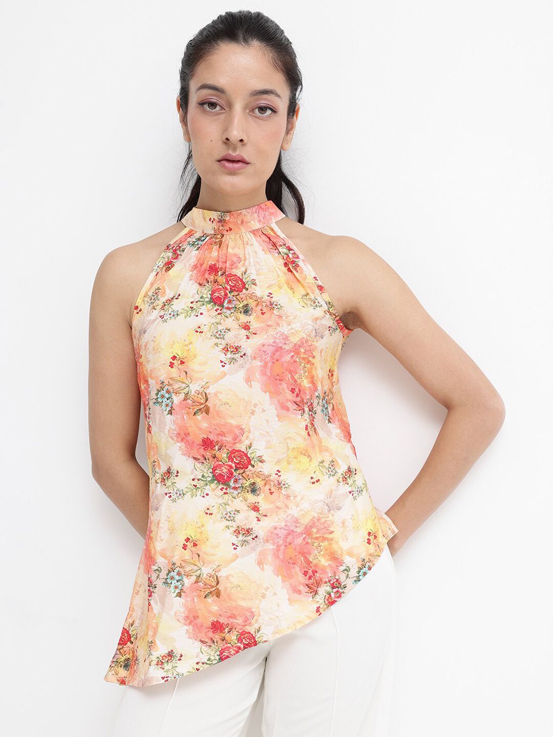 RAREISM Floral Print Halter Neck Cotton Top