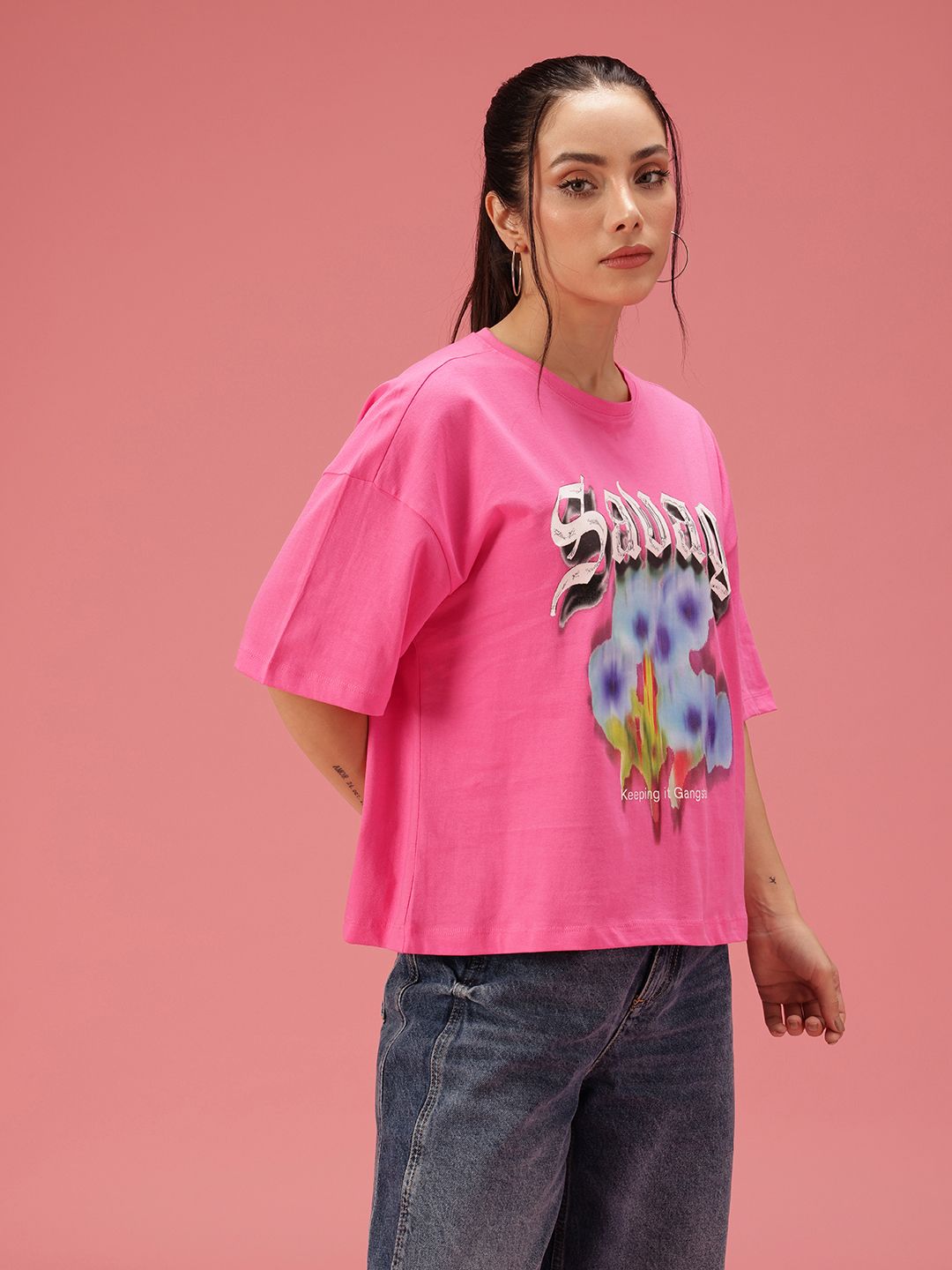 DressBerry Relaxed Fit Graphic Printed Pure Cotton T-shirt