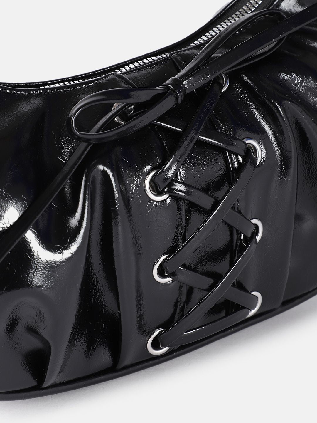 DressBerry Mini Hobo Bag with Lace-Up Detail