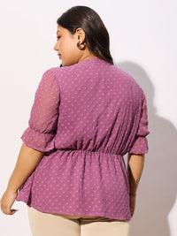 SASSAFRAS Curve Plus Size Self Design Puff Sleeve Empire Top