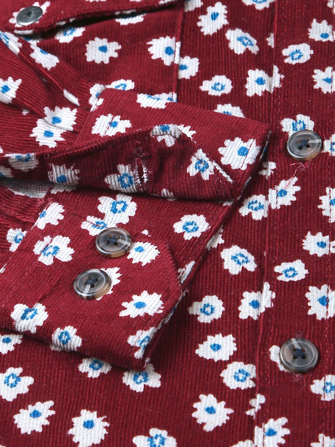 Thomas Scott Standard Slim Fit Floral Printed Pure Cotton Corduroy Casual Shirt