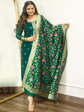 Libas Floral Embroidered Thread Work Kurta With Trousers & Dupatta
