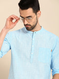 Anouk Men Blue Woven Design Pure Cotton Short Kurta