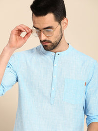 Anouk Men Blue Woven Design Pure Cotton Short Kurta