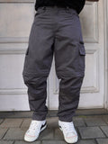 Powerlook Men Dark Grey Loose Fit Mid-Rise Cotton Cargos