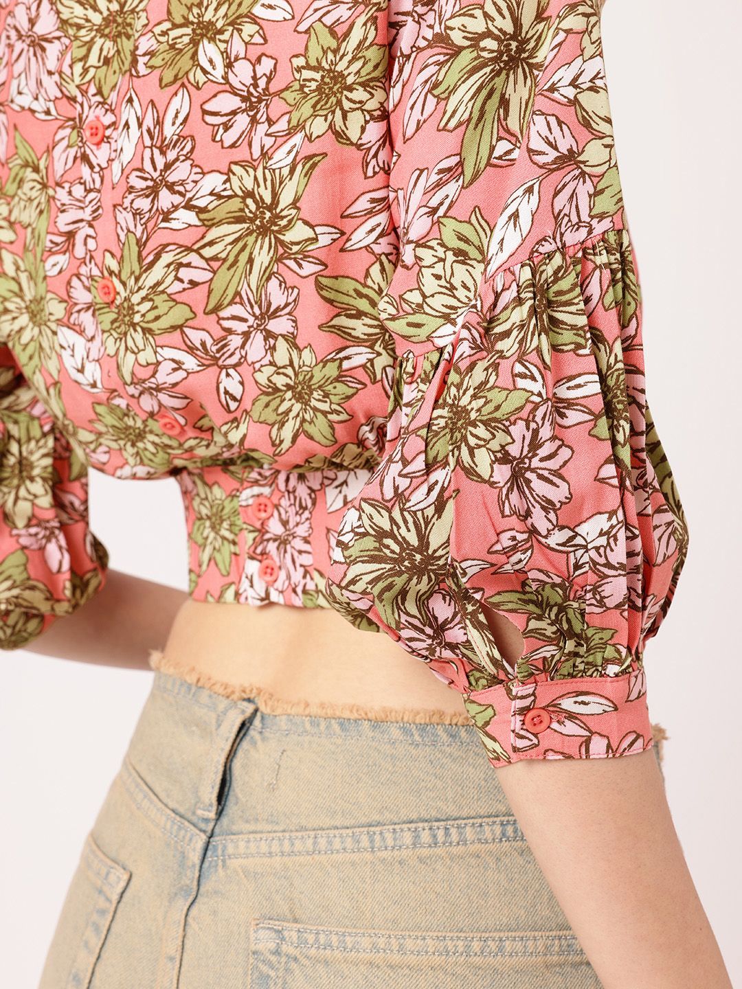 DressBerry Holiday Blooms Cinched Waist Crop Top