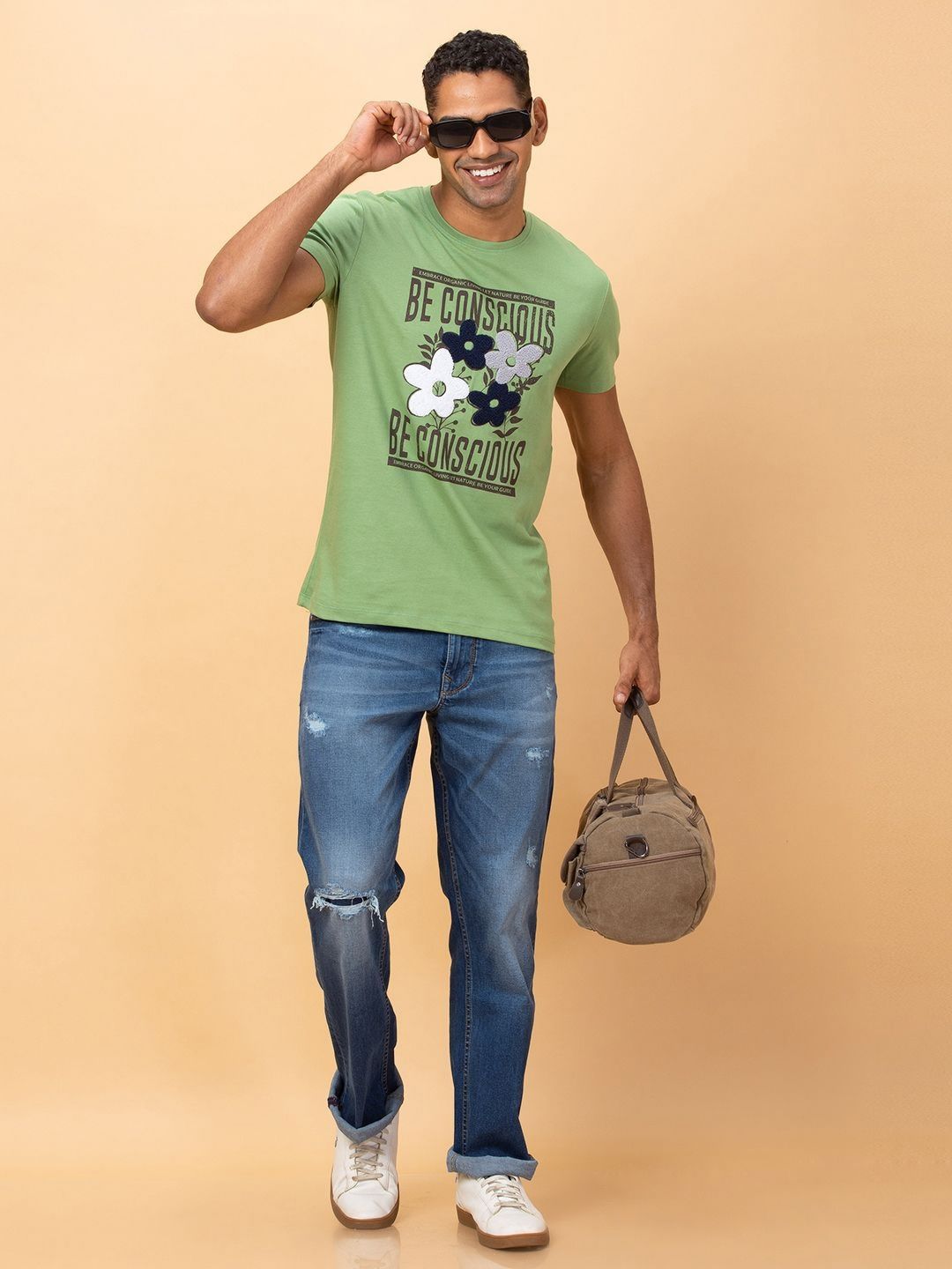 Being Human Men Printed Raw Edge Pure Cotton T-shirt