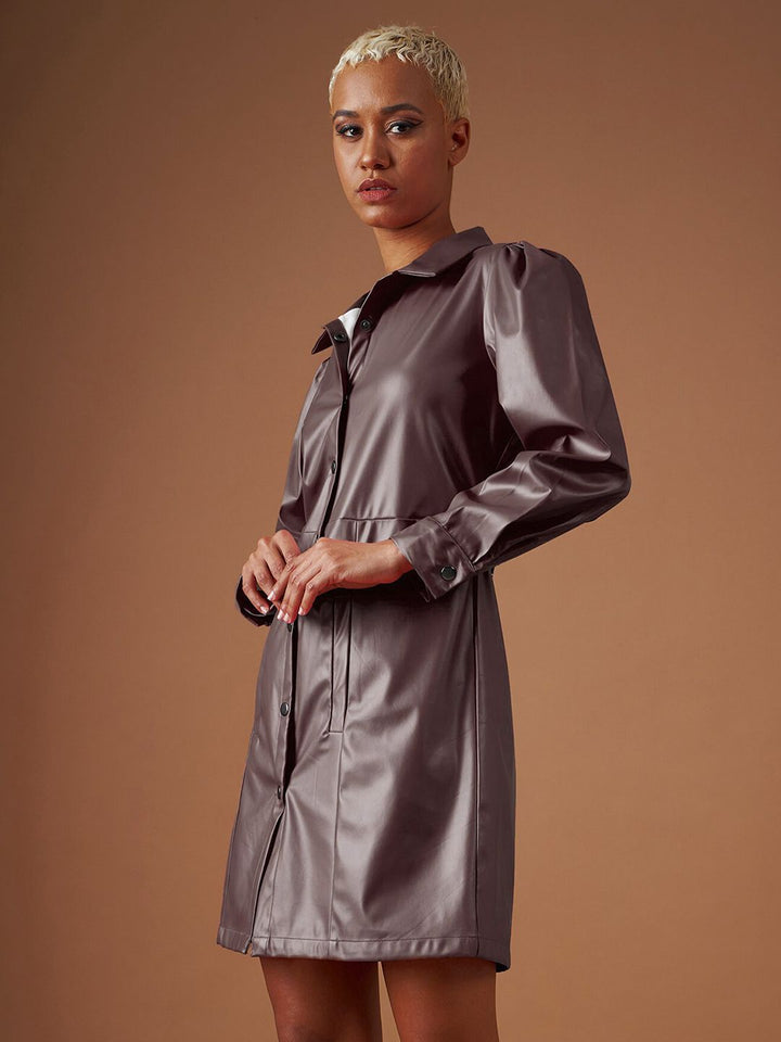 SASSAFRAS Brown Shirt Collar Cuffed Sleeves Shirt Dress
