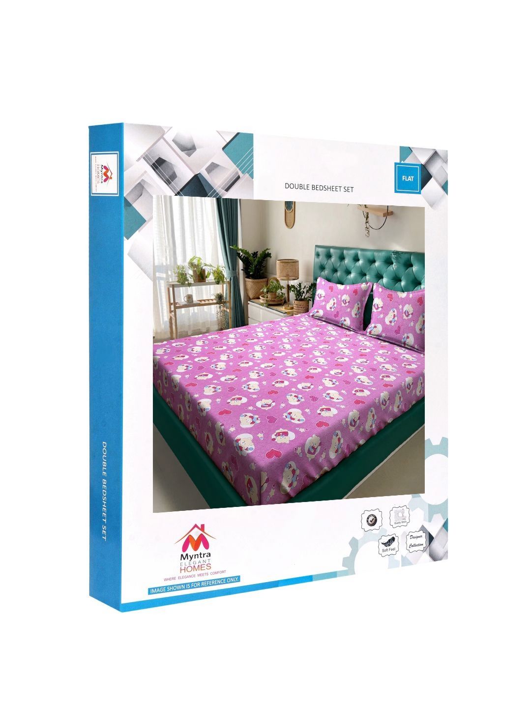 Myntra Elegant Homes Kids Purple Conversational Pure Cotton 400 TC King Fine Bedsheet dengan 2 Sarung Bantal-98 x 89 inci