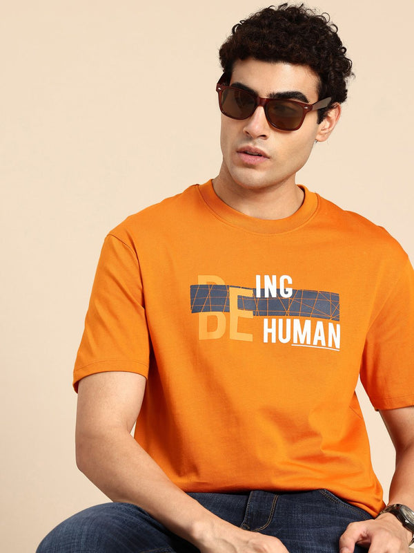 Being Human Brand Logo Printed Drop-Shoulder Sleeves Pure Cotton Easy Fit T-shirt