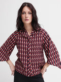 RAREISM Geometric Print Flared Sleeve Cotton Top