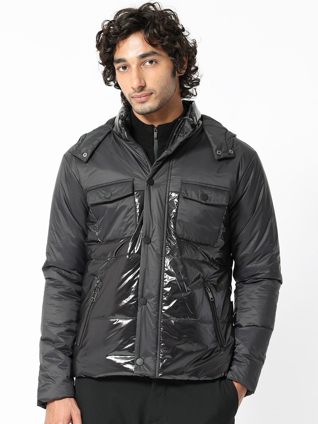 RARE RABBIT Men Ragon Tailored Fit Camouflage Longline Puffer Jacket