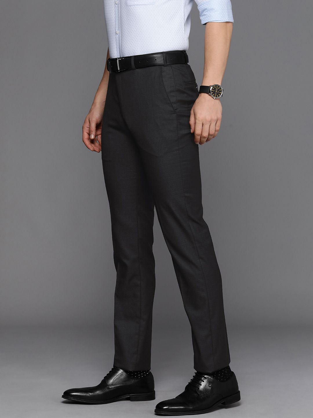 Raymond Men Mid-Rise Slim Fit Checked Formal Trousers