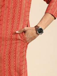 Anouk Men Orange & Gold-Toned Ethnic Motifs Printed Pure Cotton Kurta