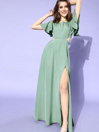 Berrylush Women Gorgeous Green Solid Flounced Dress