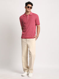 THE BEAR HOUSE Men Self Design Slim Fit Cotton Polo Collar T-Shirt