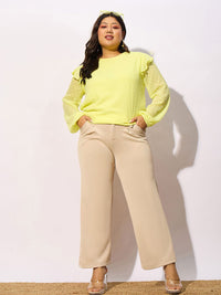 SASSAFRAS Curve Plus Size Self Design Puff Sleeves Top