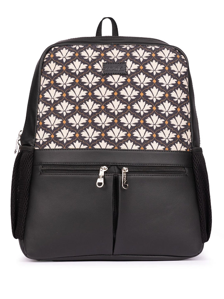ZOUK Women Ethnic Printed Vegan Leather Backpack With Compression Straps-Up to 16 inch
