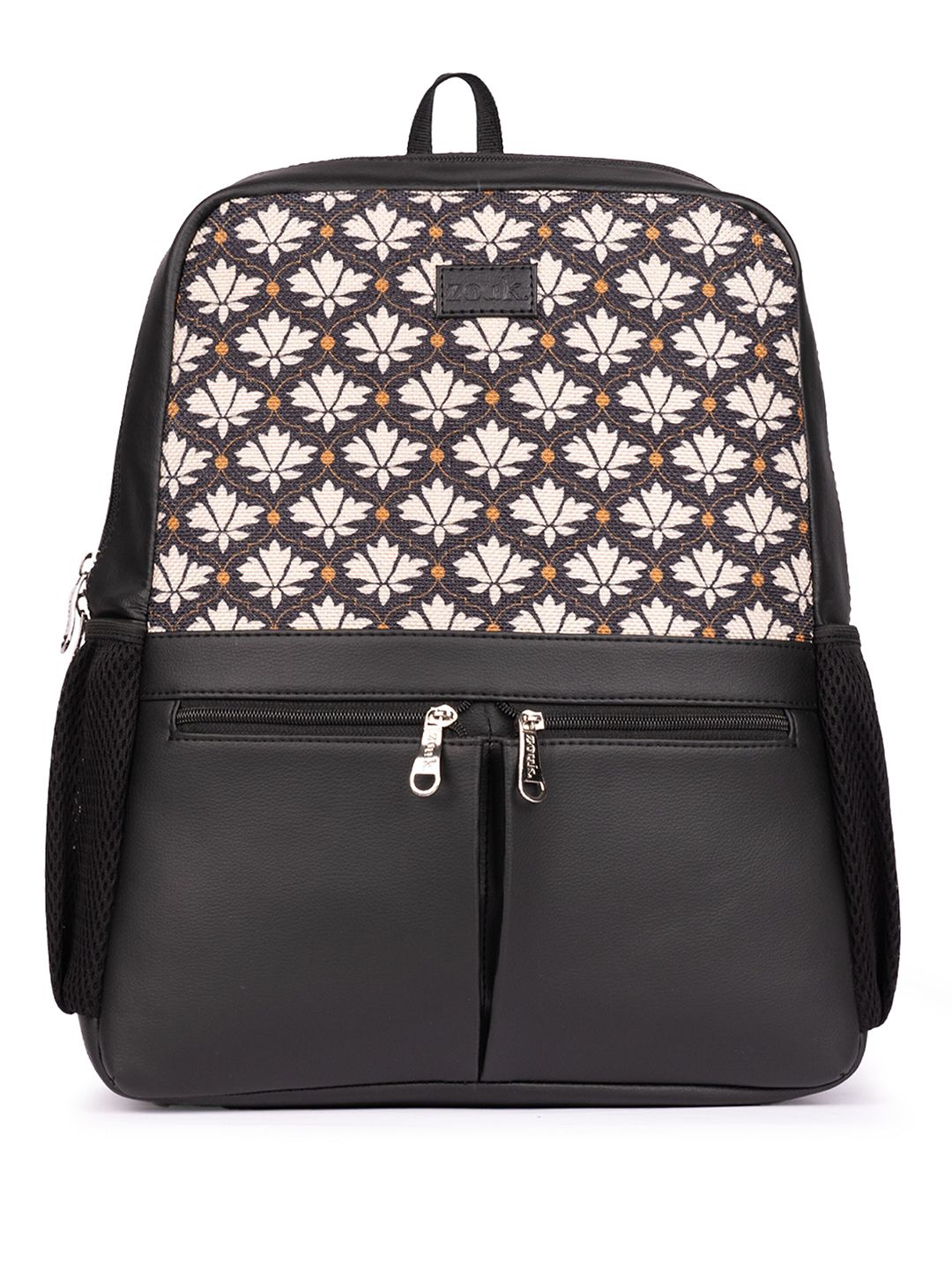 ZOUK Women Ethnic Printed Vegan Leather Backpack With Compression Straps-Up to 16 inch
