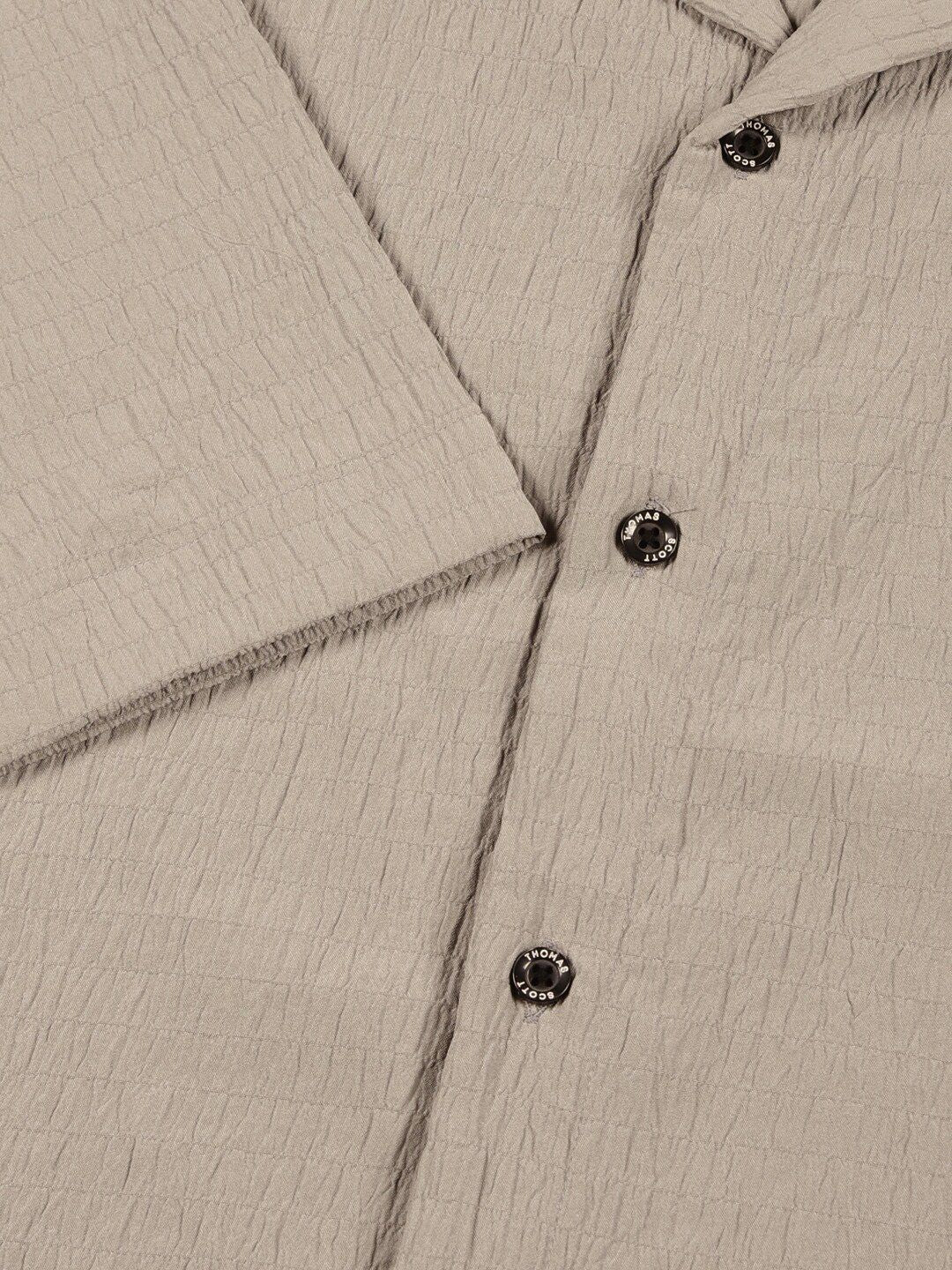 Thomas Scott Premium Slim Fit Self Design Textured Cuban Collar Seersucker Casual Shirt