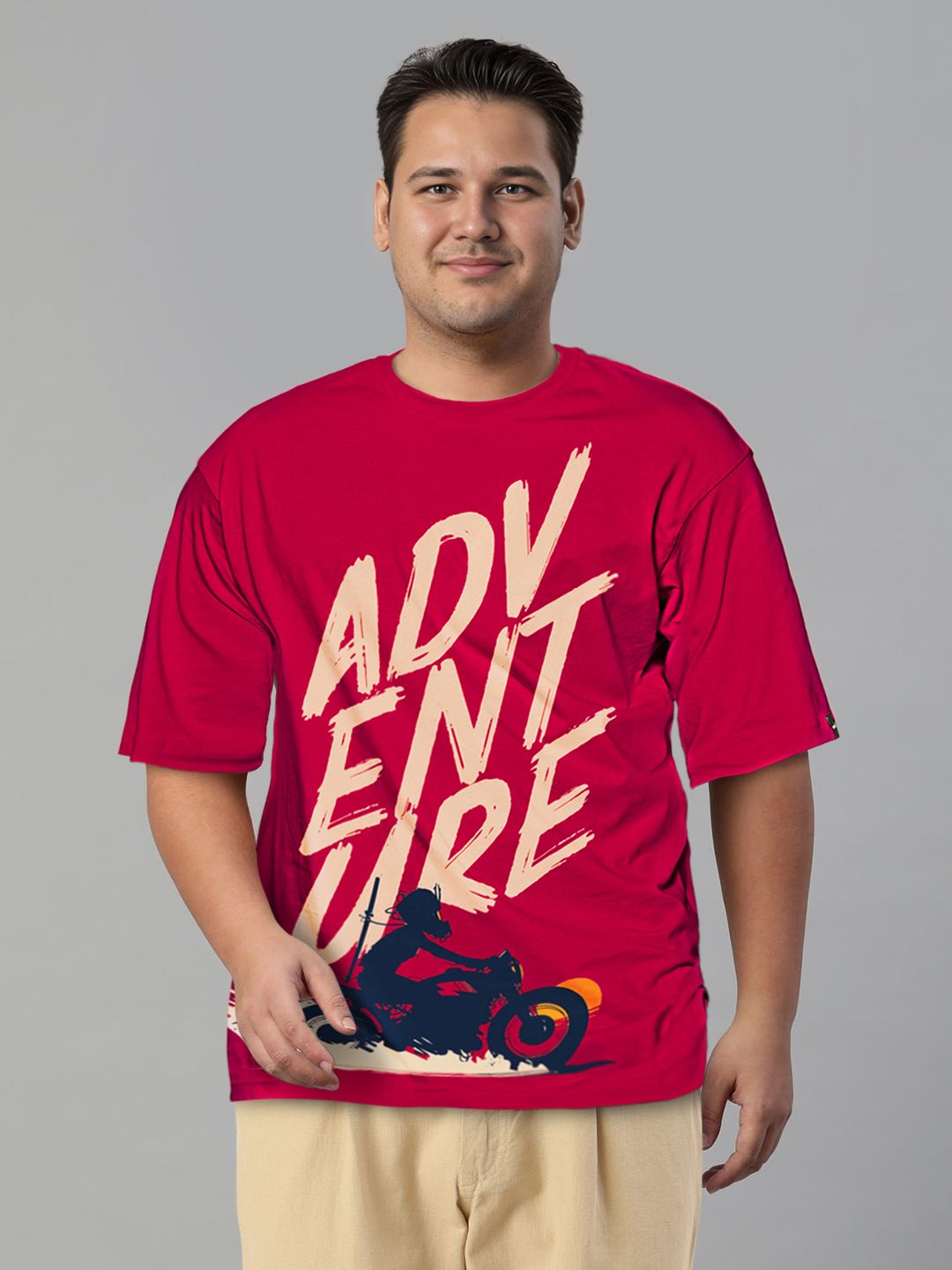 Bewakoof Men Red Printed Oversized T-shirt