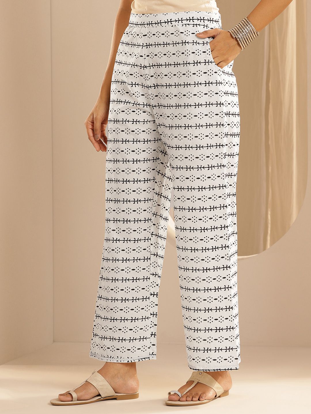 Libas Ethnic Motifs Printed Regular Gotta Patti Pure Cotton Kurta with Palazzos & Dupatta