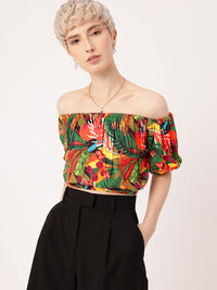 DressBerry Aloha Paradise Tropical Bardot Crop Top
