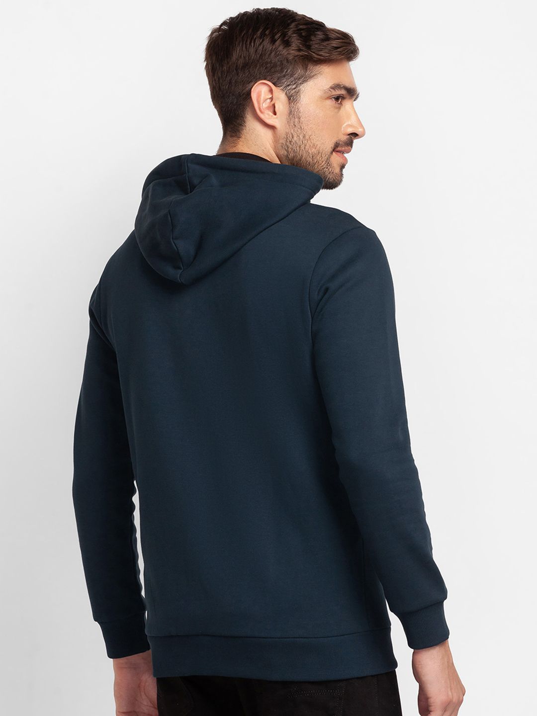 SPYKAR Typography Printed Hooded Front-Open Sweatshirt