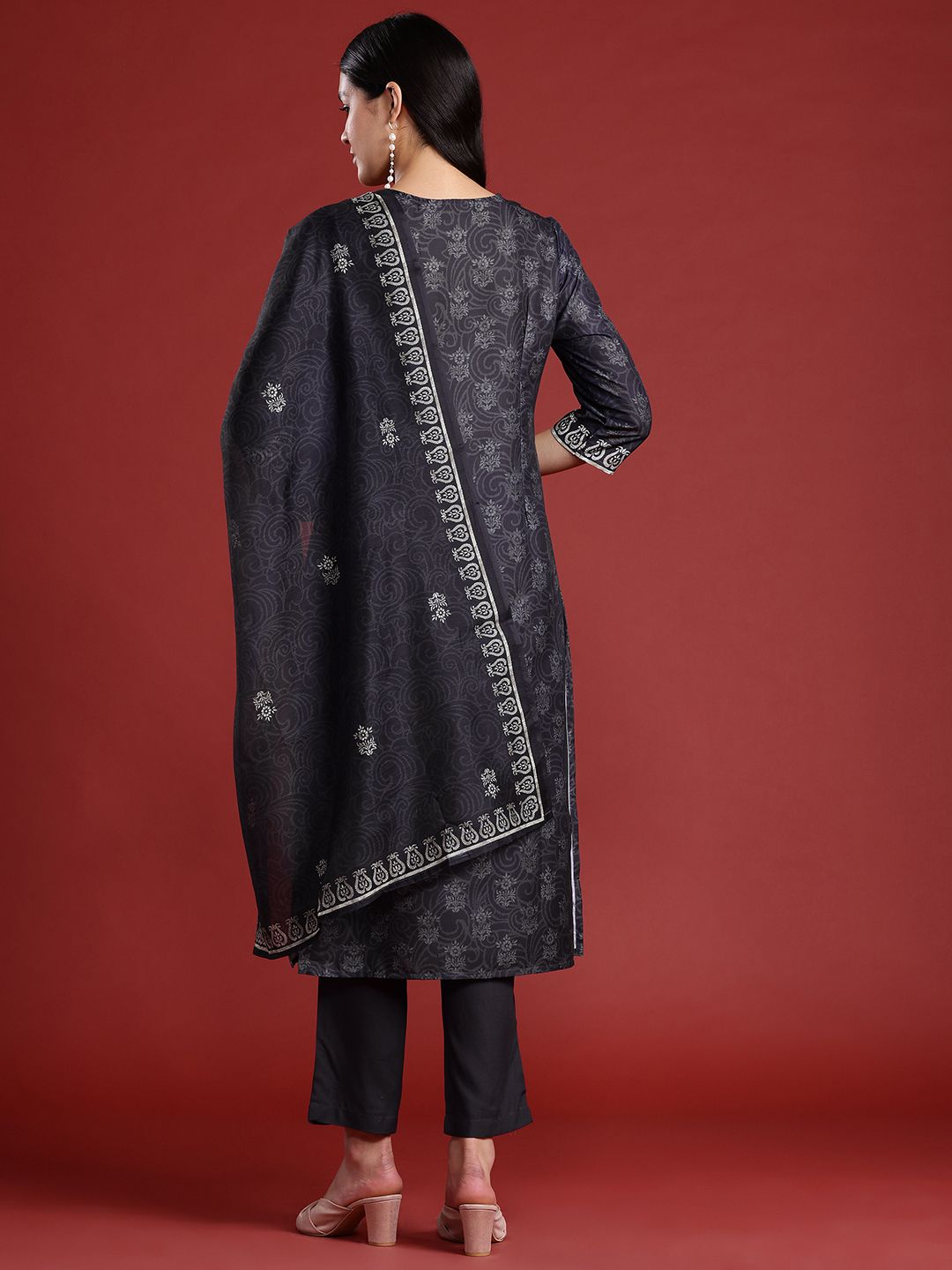 Anouk Printed Kurta with Trousers & Dupatta